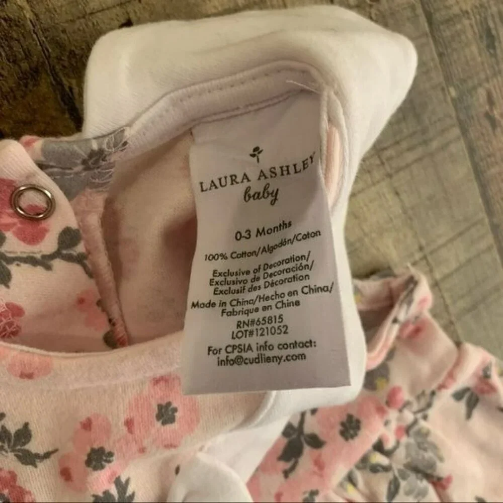 Laura Ashley Baby Girls Dress 0-3 Months Floral 100% Cotton Pink & White